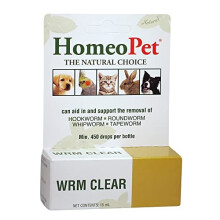HomeoPet WRM CLEAR - 100% Natural Pet Medicine. For tapeworm, whipworm, roundworm, and hookworm. Non-chemical wormer. For pets of all ages. 15ml/up to