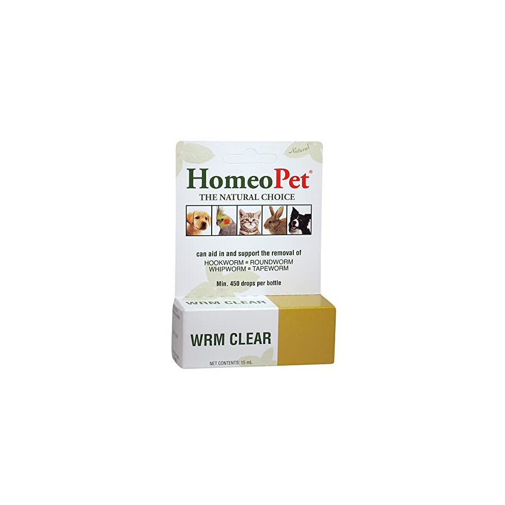 Homeopet Wrm Clear - 100% Natural Pet Medicine. For Tapeworm, Whipworm, Roundworm, And Hookworm. Non-Chemical Wormer. For Pets Of All Ages. 15Ml/Up To
