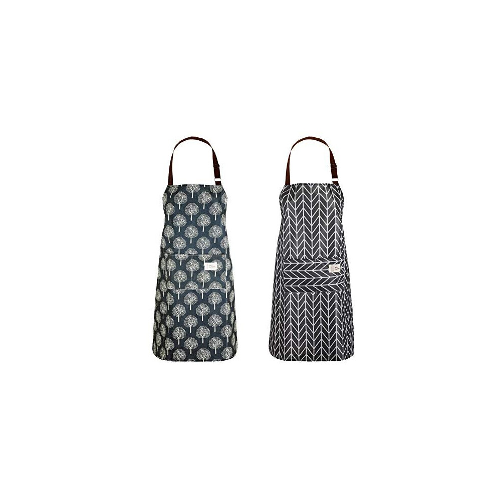 2 PCS PVC Apron For Women, Cooking Apron Waterproof Kitchen Apron Chefs Pinafore Bib Aprons Wipe Clean Apron With Pockets For Baking Grilling
