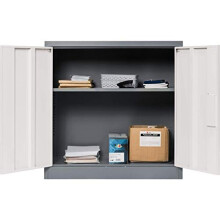 The Workplace Depot Metal Storage Cabinet, Small Lockable Steel Utility Office Cupboard With 1 Shelf