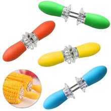 nuoshen 4 Pairs Corn Holders, Corn on the Cob Skewers Stainless Steel Corn Holders Fork Skewers with Silicone Handle