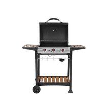 George Foreman GFGBBQ3BW 3-Burner Gas BBQ with Auto Ignition, Integrated Thermometer, Warming Rack, 60x42cm Cooking, Black
