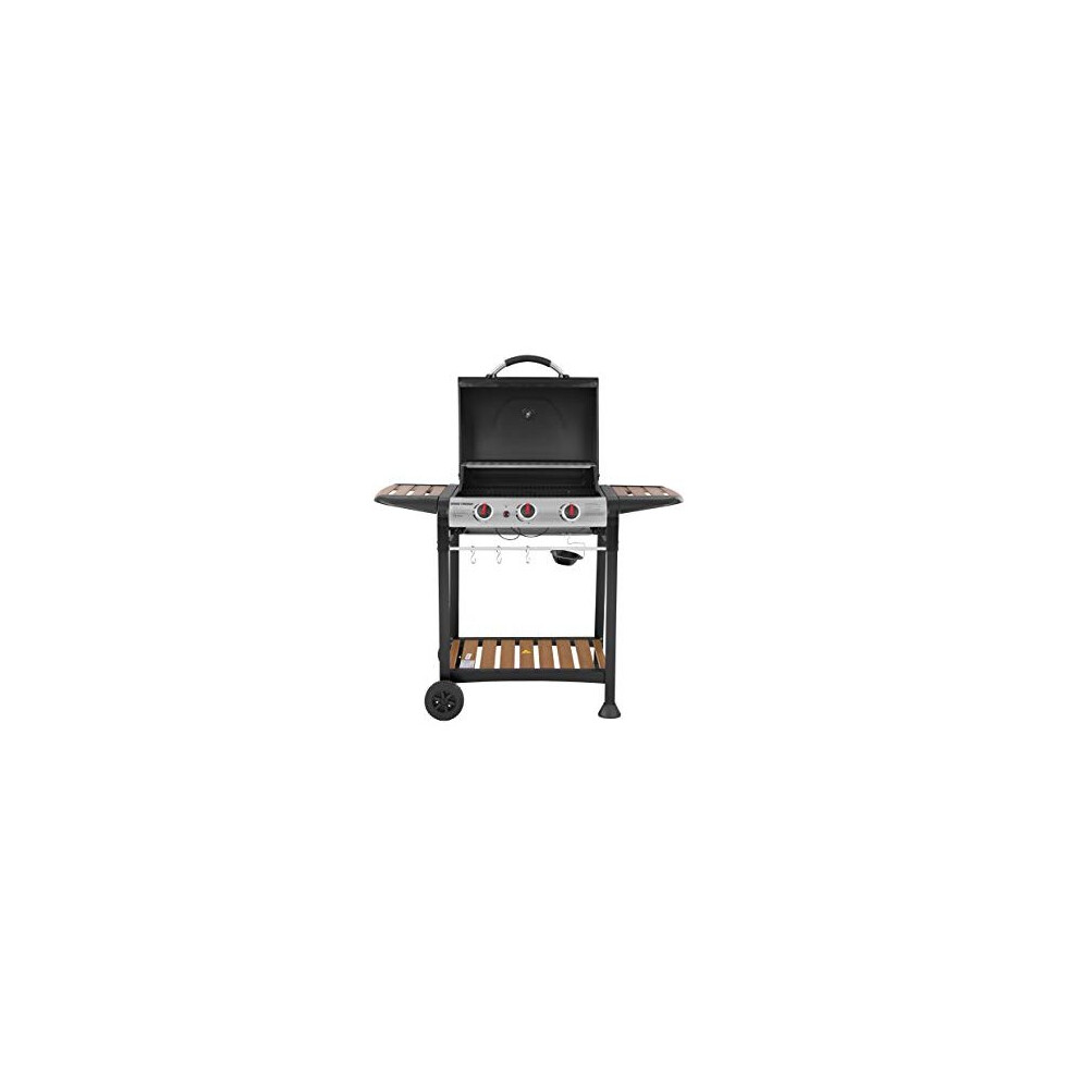 George Foreman 3 Burner Gas BBQ - Black & Wood - Piezo Ignition - Steel Grates - 60cm x 42cm Cooking Surface - Image 3