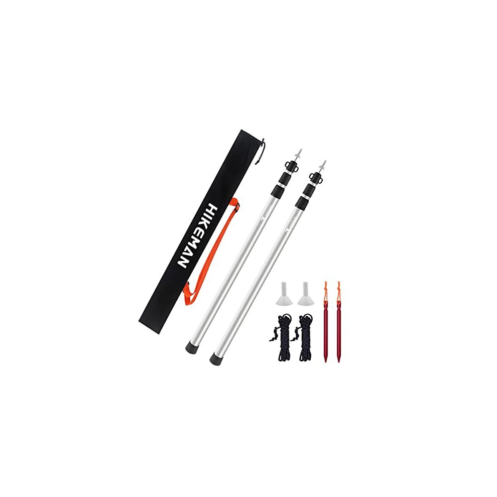 Tent Poles Camping Poles for Tarp Awning Canopy Porch Sun Sails Tarpaulin Headroom Aluminium Adjustable Telescoping 90-230cm (Silver)