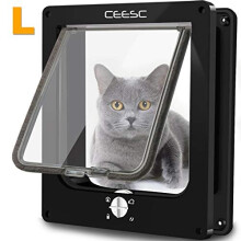 CEESC Large Cat Flap, Magnetic Pet Door with Rotary 4 Way Lock for Cats, Kitties and Kittens (Large, Black)
