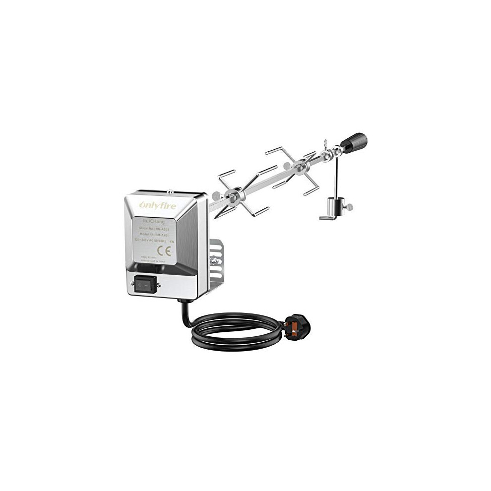 Onlyfire BRK-6031 Universal BBQ Rotisserie Kit Chromed Roast Spit Set for Most Gas Barbecue Grills, with Stainless Steel Electric Motor (90cm long)