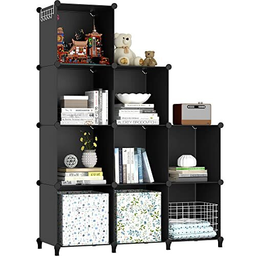 Cube Bookcase, 9 Cube Storage Unit Bookshelf Storage Cube Organiser Multi-Use DIY Storage Cube Shelf for Books, Toys, Clothes, Tools