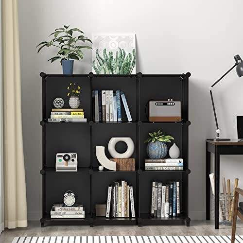 Cube Bookcase, 9 Cube Storage Unit Bookshelf Storage Cube Organiser Multi-Use DIY Storage Cube Shelf for Books, Toys, Clothes, Tools 1