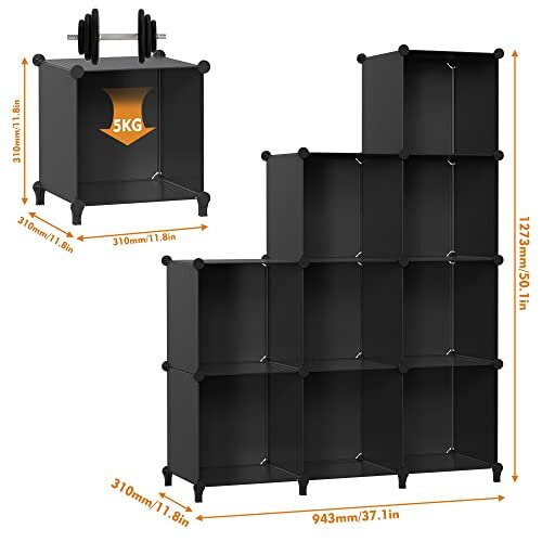 Cube Bookcase, 9 Cube Storage Unit Bookshelf Storage Cube Organiser Multi-Use DIY Storage Cube Shelf for Books, Toys, Clothes, Tools 2
