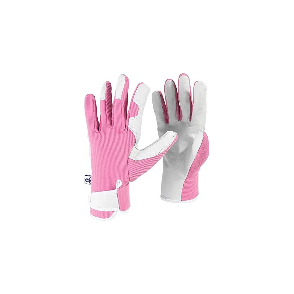 Spear & Jackson LMGLOVESKEW Kew Gardens Collection Ladies Medium Leather Palm Gardening Gloves - Pink