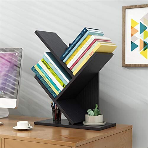 Wood Desktop Small Tree Bookshelf, Organizer Shelves Floor Standing Bookcase, For Office Home School Storage Rack, For CD/Magazine/Book Shelf Display Shelf - View #2