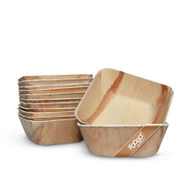 FOOGO Green 100 Disposable Palm Leaf Bowls | 5.5" (13cm) 550ml Soup, Salad, Dessert Salad Bowl| Deep Square | Sturdy Eco Friendly Biodegradable| Party