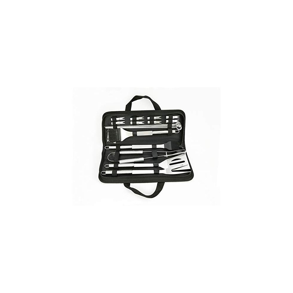 NewlineNY Stainless Steel BBQ Grill Tool Kit 20 PCS + Carrying Bag Set : Tong, Basting Brush, Spatula, Cleaning Brush, Meat Fork, 7 skewers, 8 Corn