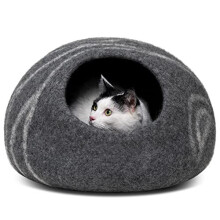MEOWFIA Premium Felt Cat Bed Cave (Large) - Handmade 100% Merino Wool Bed for Cats and Kittens (Dark Grey/Large)