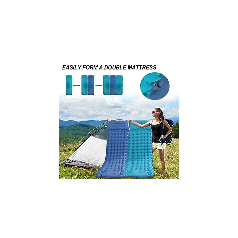 Vercraft Kids Inflatable Air Mattress With Pillow - Flocked Surface, Sky Blue, 62x26 Inch, For Camping & Sleepovers