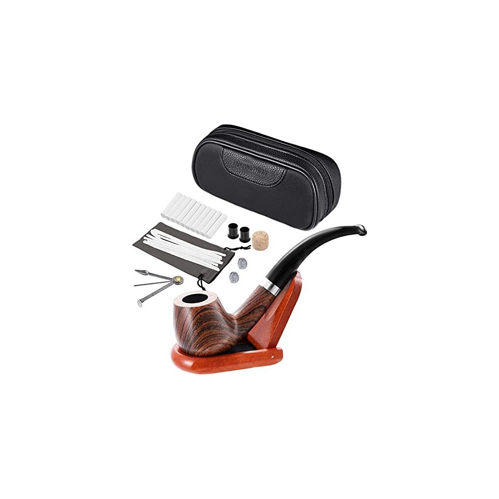 Joyoldelf Tobacco Smoking Pipe With Leather Smoking Pipe Pouch, Pear Wood Handmade Tobacco Pipe With Pipe Stand, Scraper, Filter, Metal Ball And Other