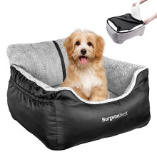 BurgeonNest Dog Car Seat for Small Dogs, Fully Detachable and Washable Puppy Dog Booster Seats, with Storage Pockets and Clip-On Leash Portable Soft