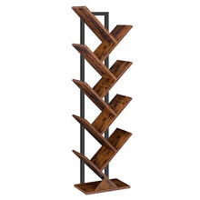 HOOBRO Tree Bookshelf Tall, 9-Tier Floor Standing Book Shelf, Tall Bookcase with Wooden Shelves for CDs Albums, Metal Frame, for Living Room, Kitchen,