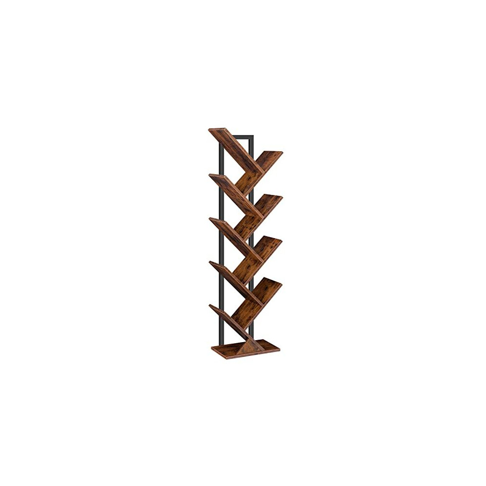 HOOBRO Tree Bookshelf Tall, 9-Tier Floor Standing Book Shelf, Tall Bookcase with Wooden Shelves for CDs Albums, Metal Frame, for Living Room, Kitchen,