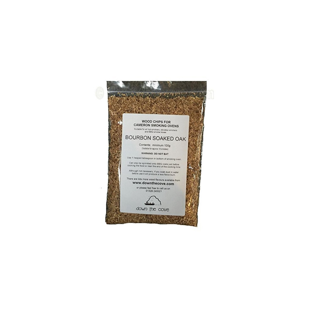 Down the Cove 100g Bourbon Soaked Oak Wood Chips/Wood Dust for Hot Smokers/Smoking Ovens/BBQ