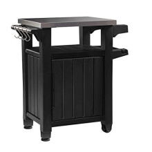 Keter Outdoor Portable Entertainment Kitchen Storage & Food Station - Graphite, 70x54x90 cm, All-in-One Outdoor Prep & Serving Cart