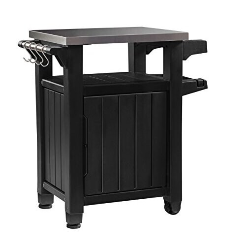 Keter Outdoor Portable Entertainment Kitchen Storage & Food Station - Graphite, 70x54x90 cm, All-in-One Outdoor Prep & Serving Cart