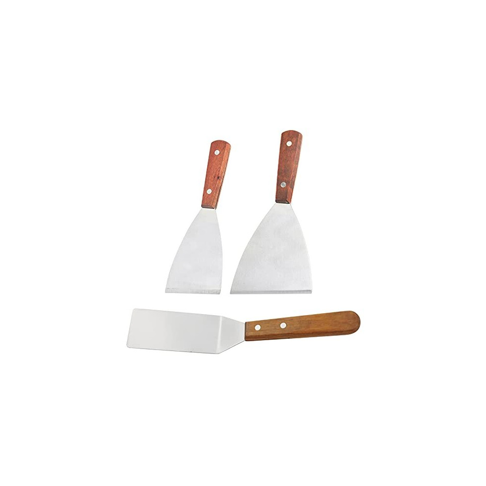 Mousyee Griddle Spatula Set, Griddle Spatula Heavy Duty Wood Handle Teppanyaki Spatulas Stainless Steel Barbecue Spatulas Cooking Turner and Scraper
