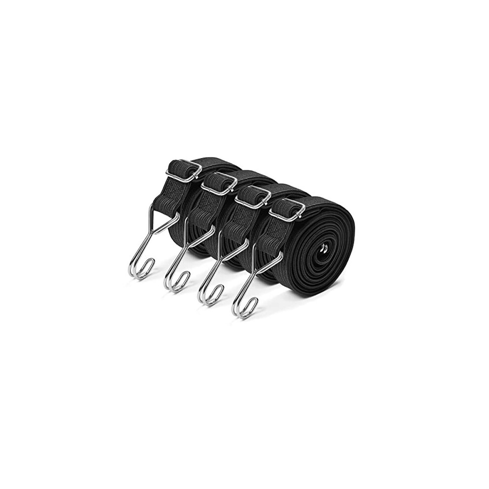 Yorkmills Bungee Cords With Hooks, 4 Pack 2M Heavy Duty Extra Strong Rubber Elastic Straps Adjustable Flat Elasticity Rope Set With Metal Buckle For 774144903571