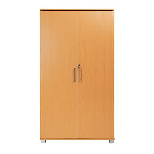 Beech Office Storage Cupboard Bookcase Filing Stationary Locking Cabinet 4 Shelves 1