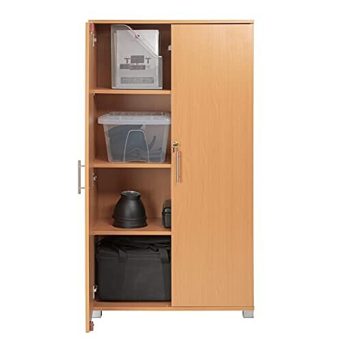 Beech Office Storage Cupboard Bookcase Filing Stationary Locking Cabinet 4 Shelves 2
