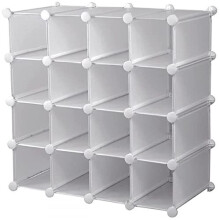 AMOS 16 Pair Interlocking Cube Shoe Storage Rack Organiser with Back Panels Space-Saving Adjustable Modular Slot Shelf Box Unit Boots Trainers Display