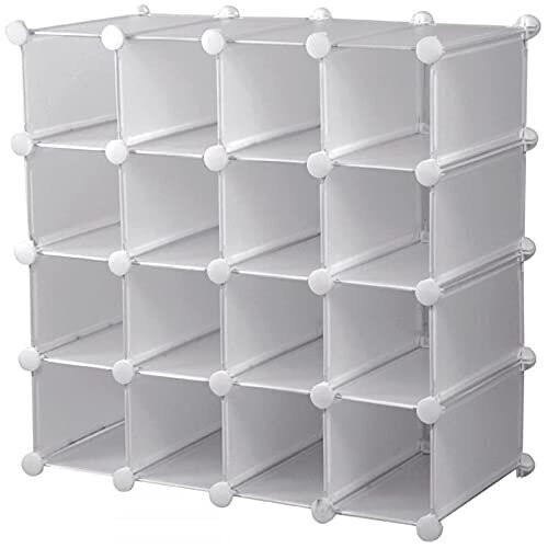 AMOS 16 Pair Interlocking Cube Shoe Storage Rack Organiser with Back Panels Space-Saving Adjustable Modular Slot Shelf Box Unit Boots Trainers Display