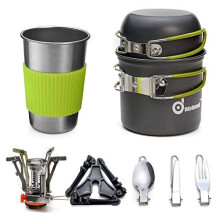 Odoland Camping Cookware Kit, Outdoor Cooking Set Non Stick Pot and Pans Lightweight Backpacking Hiking Utensil Gear for 1 to 3 People Traveling