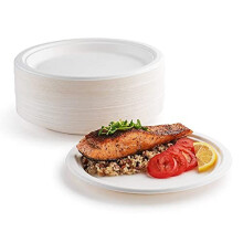 50 Pack 7 inch (18cm) Bagasse Plates Super Strong Disposable Biodegradable Compostable Party Plates with Eco Friendly Packaging Picnics BBQ Parties