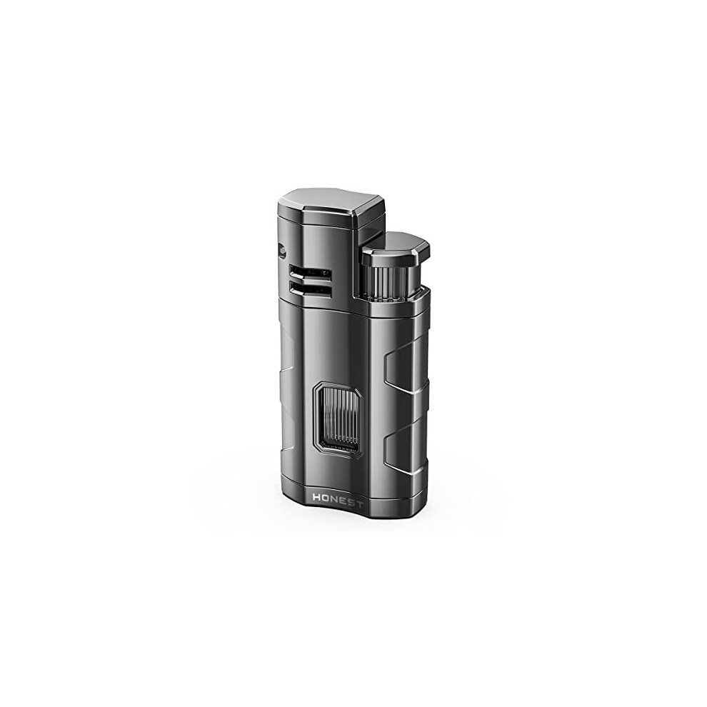 JOPOO Triple Jet Flame Adjustable Lighter Windproof Gas Butane Refillable Turbo Torch Lighter with Punch (Sold Without Gas)