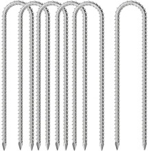 KAHEIGN 6Pcs Trampoline Pegs, 30CM Galvanized Ground Stakes Heavy Duty Anchors U Shaped Rebar Stakes with Friction Grip Ribbing for Camping Tents