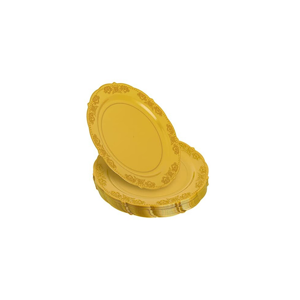 STACKABLES Pack of 20 Hard Gold Plastic Plate 9" Reusable Lunch & Dessert Plates for Weddings Parties Catering & Picnic