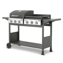 Tower T978544 Goucho Six Burner Gas BBQ and Plancha with Precision Heat Thermometer and Waterproof Cover, Black