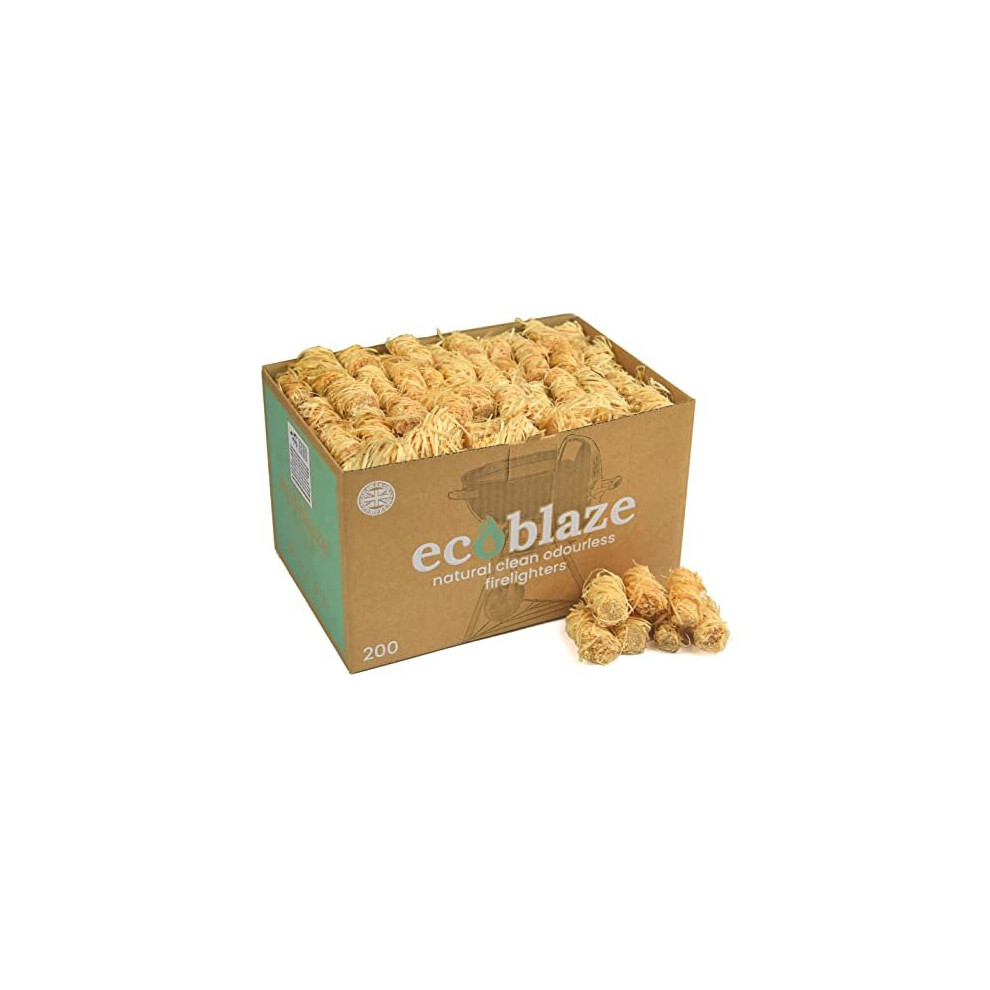 Eco Blaze Natural Firelighters, Wood Wool Fire Lighters for Wood & Log Burners, BBQ & Pizza Oven Firestarters - Safe, Clean & Odourless Wax Coated
