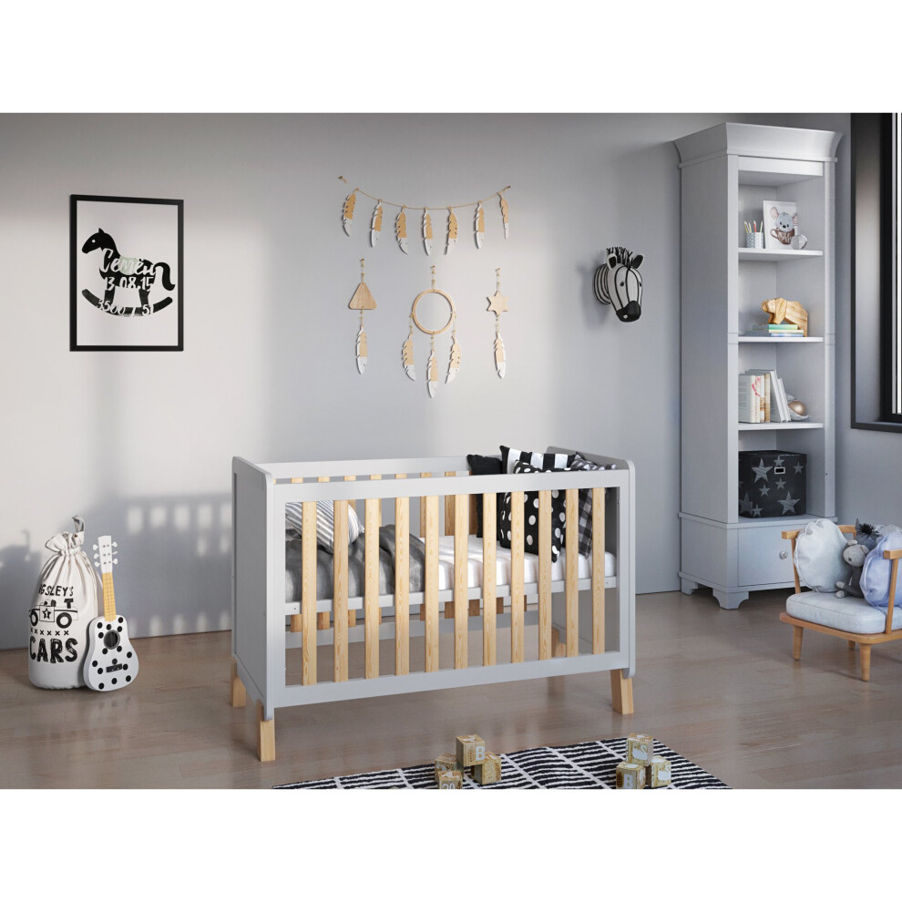 (White/Pine) Francis | Cot Bed 120x60cm with Aloe Vera mattress