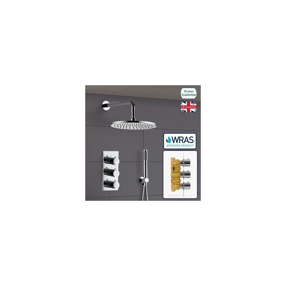 CALLA ROUND CONCEALED 2 WAY 3 DIAL THERMOSTATIC VALVE SHOWER HEAD AND HANDSET