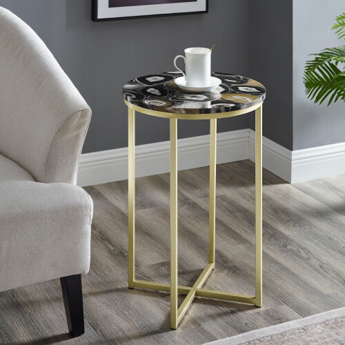 URBN Living Black Gold Marble Effect Side Table Coffee Sofa End Night Stand 1