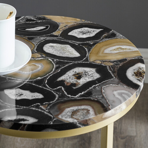 URBN Living Black Gold Marble Effect Side Table Coffee Sofa End Night Stand 2