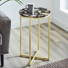 Black Gold Marble Effect Side Table Coffee Sofa End Night Stand