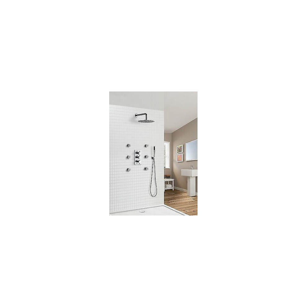 FLORA SLIM ROUND CONCEALED THERMOSTATIC SHOWER MIXER BODY JETS PENCIL HANDHELD