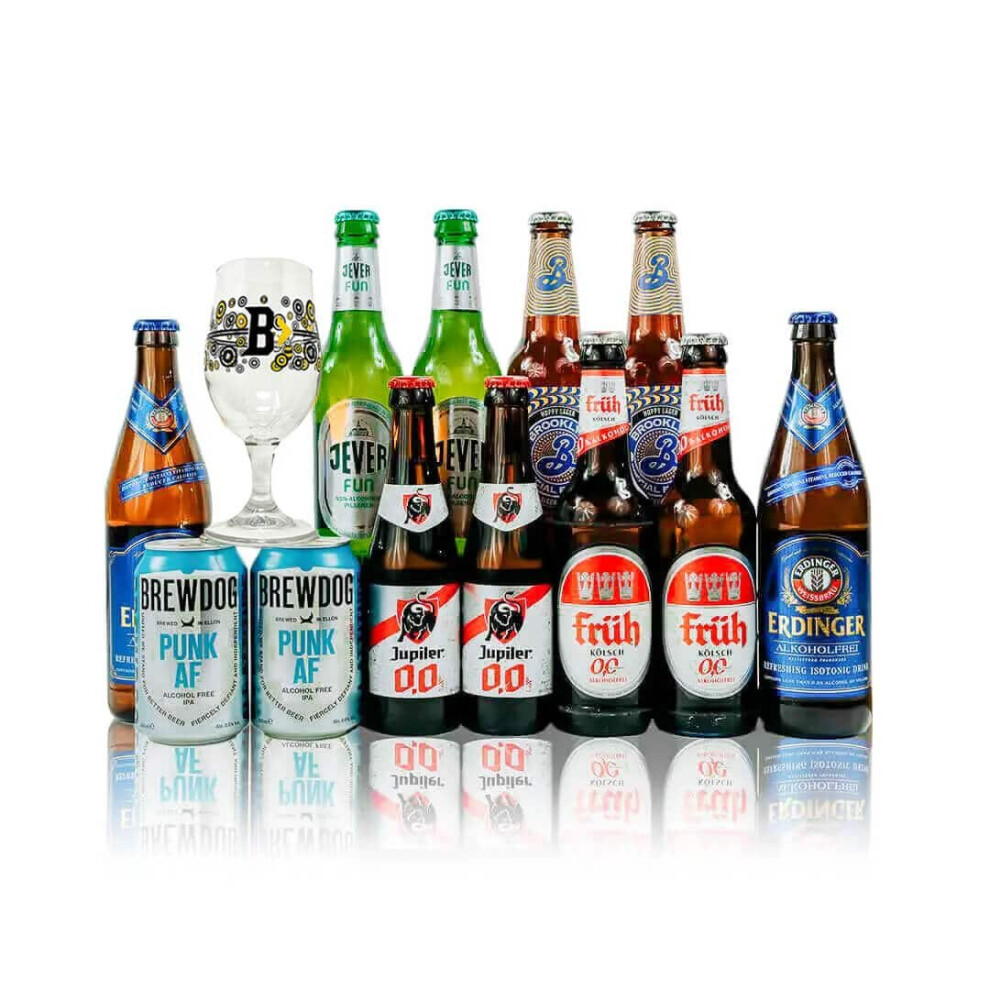 Alcohol Free Mixed Craft Beer Case Gift Set 12 Pack with Glass