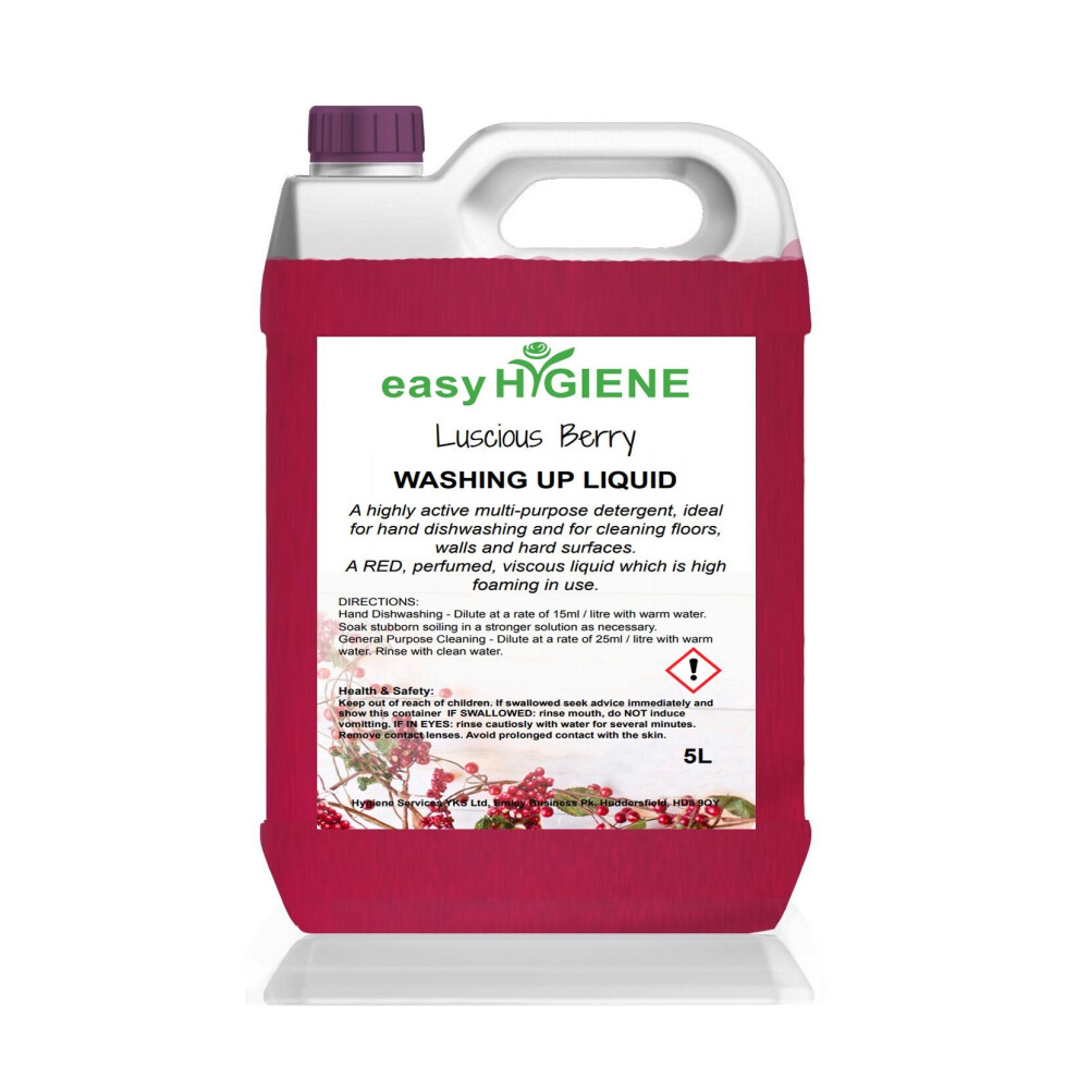 Luscious RED BERRY 5L WASHING UP LIQUID 1x 5 Litre five Perfumed