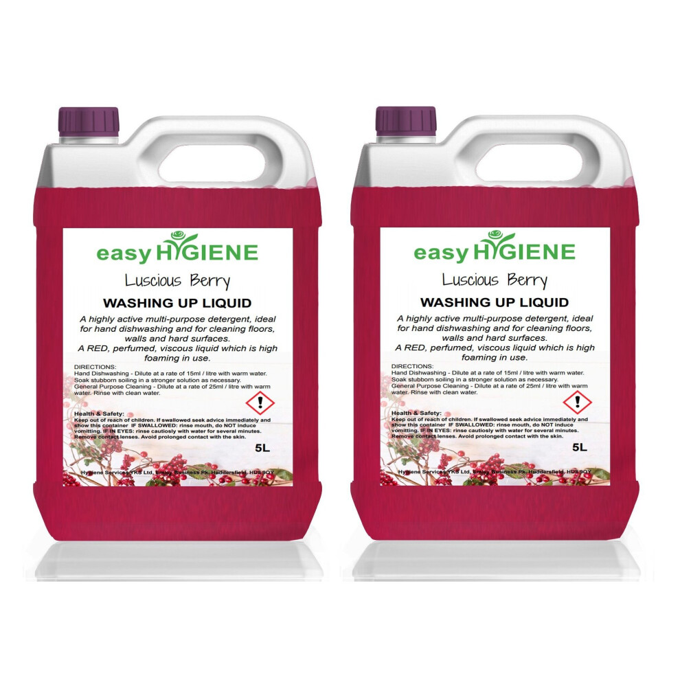 Luscious RED BERRY 10L WASHING UP LIQUID 2x 5 Litre five Perfumed