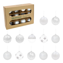 (Silver) The Christmas Workshop Set of 12 Shatterproof Textured Baubles