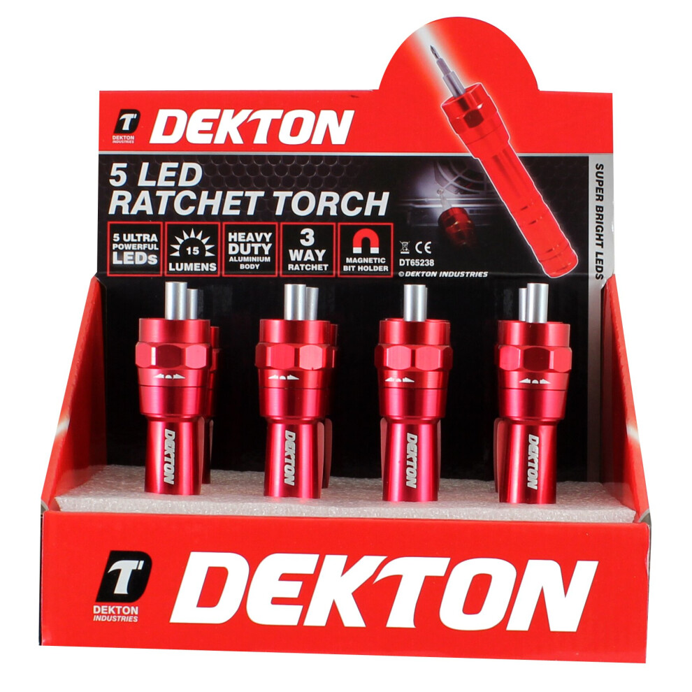 Dekton Led Ratchet Screwdriver And Torch Size 5